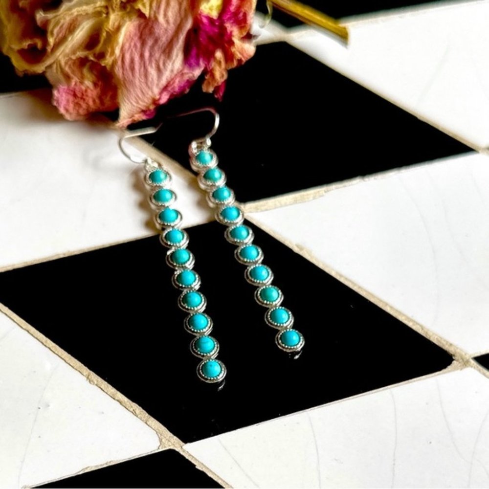Turquoise statement long dangle earrings/protection and peace healing cr… - Picture 2 of 6